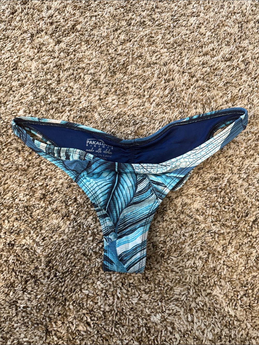 Pakaloha Blue Leaf Print Puamana Ruched Bikini Bottom